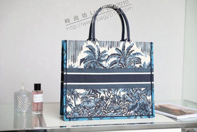 Dior女包 迪奧Book Tote藍椰樹托特包 Dior刺繡購物袋  dfk1722